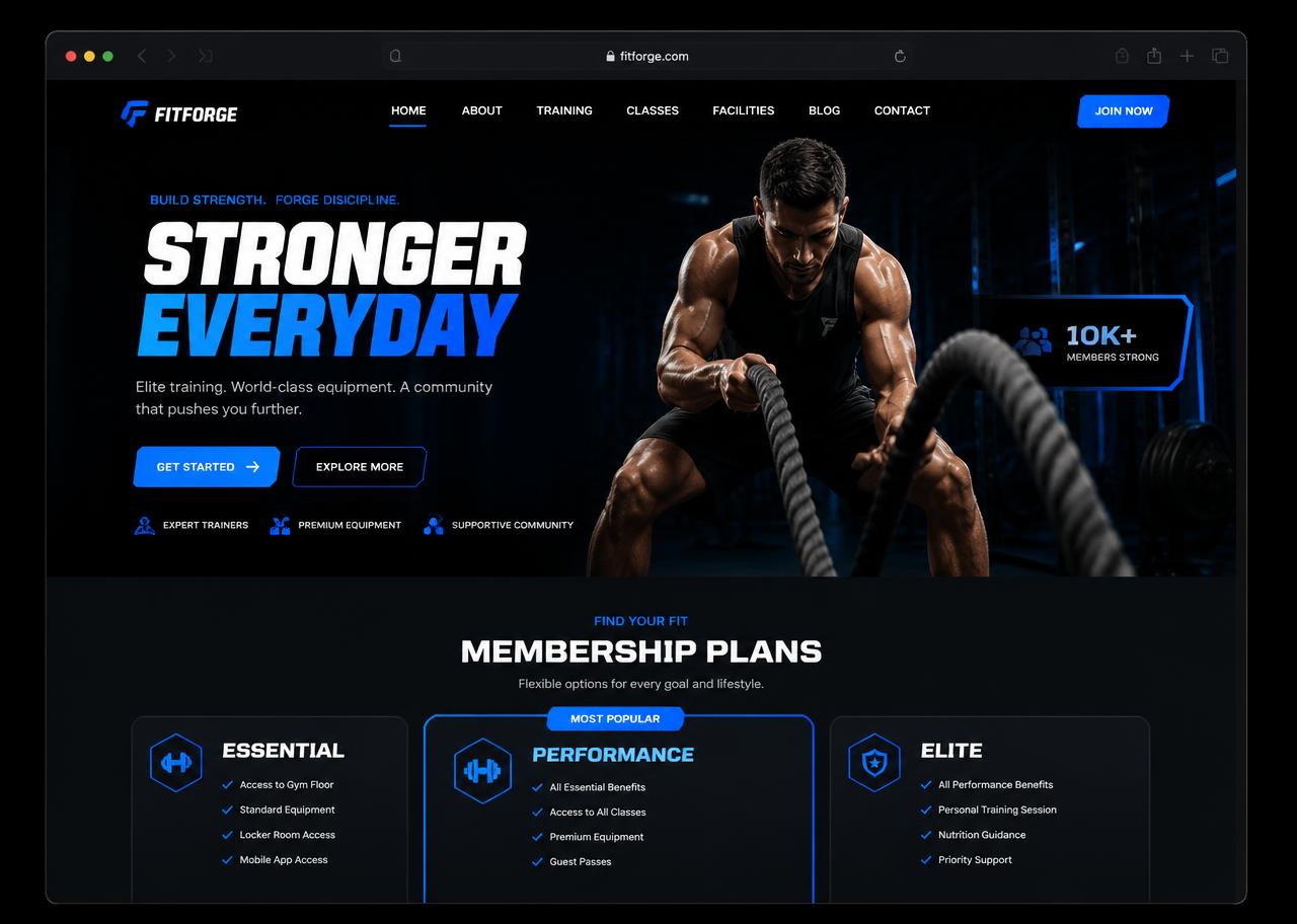 Gym & Fitness Website design preview by TSB Web Studio